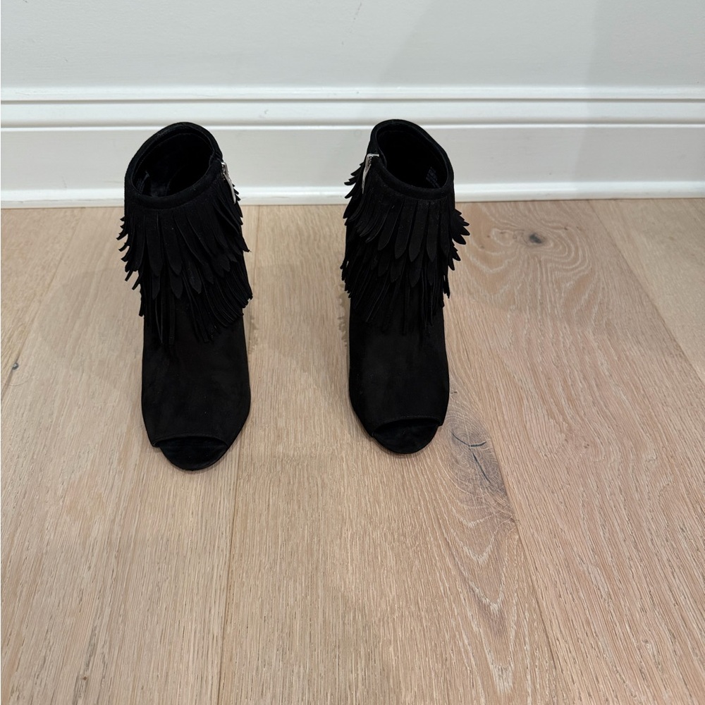 Vince Camuto Peep Toe Suede Fringe Bootie - Picture 4 of 7